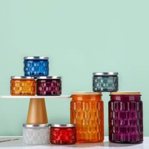 Wholesale Colorful Scented Candle Glass Jar with Lid 100ml 650ml