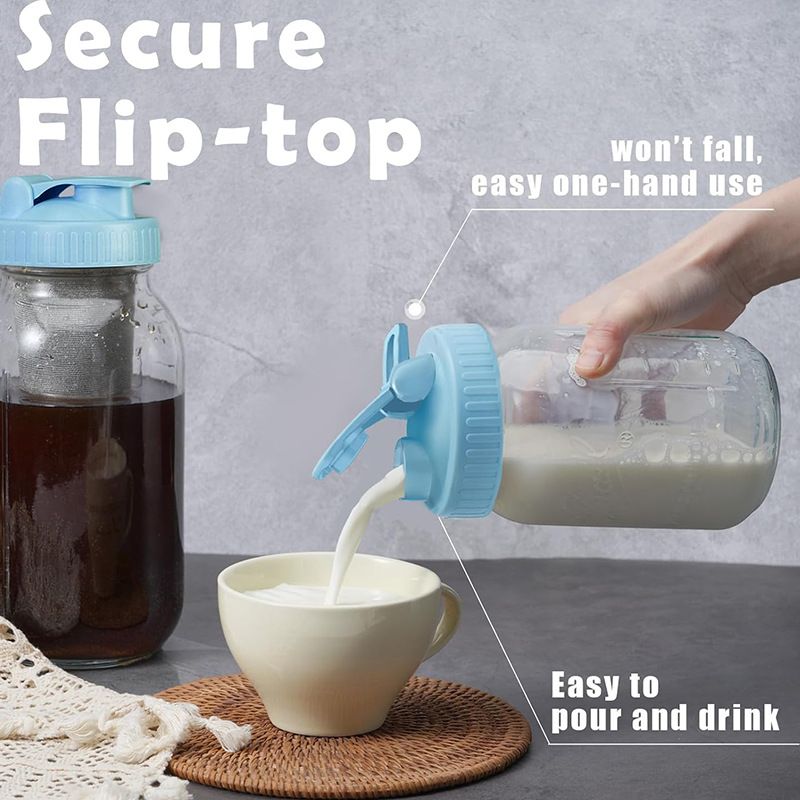 BPA Free Plastic Pour Spout 86mm Wide Mouth Mason Jar Lid Drinking Lids With Flip Top - Image 4