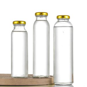 250ml 300ml 500ml Empty Transparent Round Drink Juice Milk Glass Bottle With Tinplate Lid