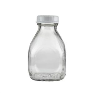 16 oz Clear Square Glass Milk Bottles With PP Tamper-Evident Cap