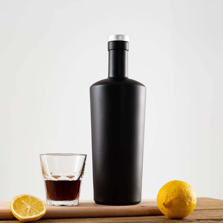 Custom Printing Black Custom Glass Whiskey Vodka Bottle with Cork Top 750ml - Image 3